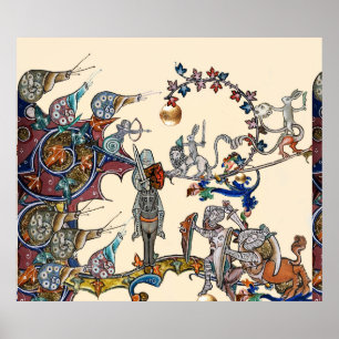 MEDIEVAL BESTIARY WAR, KNIGHTS,GIANT SNAILS Cream Poster