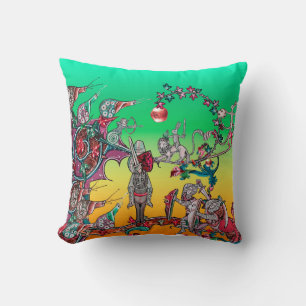 MEDIEVAL BESTIARY WAR, KNIGHTS,GIANT SNAILS Green Cushion
