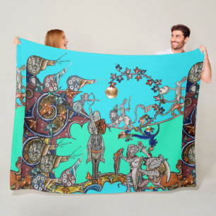 MEDIEVAL BESTIARY WAR, KNIGHTS,GIANT SNAILS Green Fleece Blanket