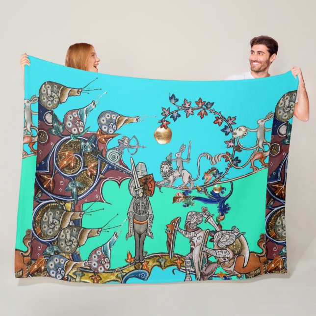 MEDIEVAL BESTIARY WAR, KNIGHTS,GIANT SNAILS Green Fleece Blanket (In Situ)