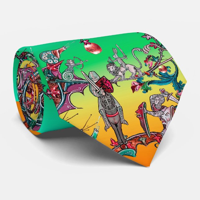  MEDIEVAL BESTIARY WAR, KNIGHTS,GIANT SNAILS Green Tie (Rolled)