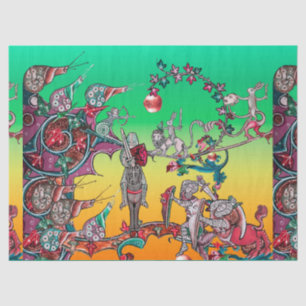 MEDIEVAL BESTIARY WAR, KNIGHTS,GIANT SNAILS Green Tissue Paper