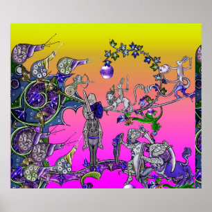 MEDIEVAL BESTIARY WAR, KNIGHTS,GIANT SNAILS Pink Poster