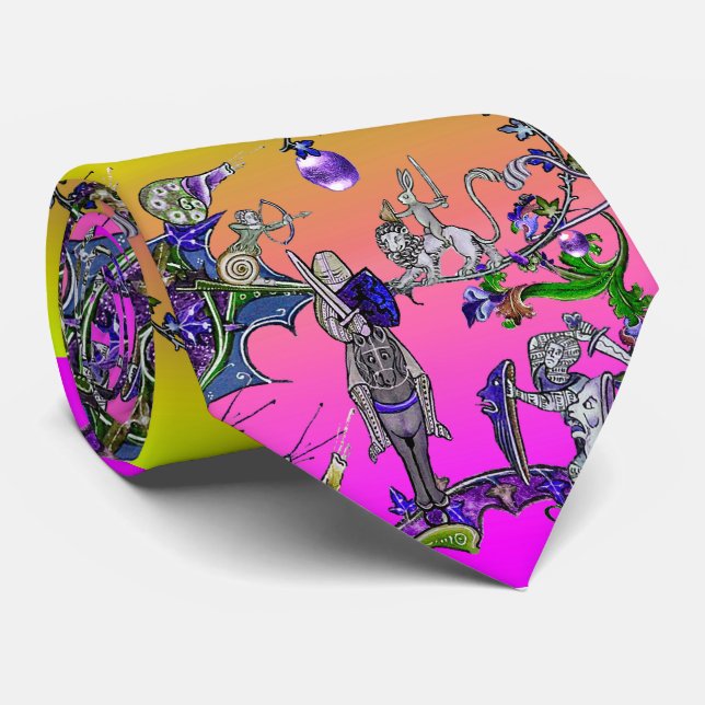  MEDIEVAL BESTIARY WAR, KNIGHTS,GIANT SNAILS Pink  Tie (Rolled)