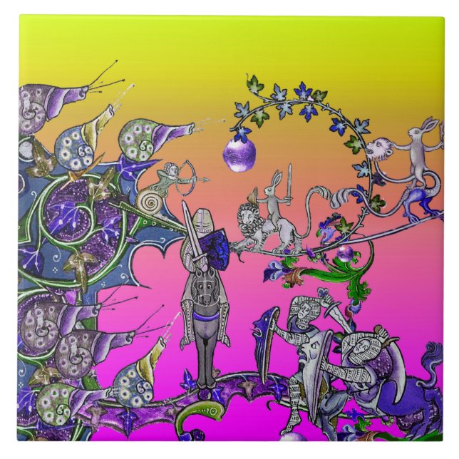 MEDIEVAL BESTIARY WAR, KNIGHTS,GIANT SNAILS Pink Tile (Front)