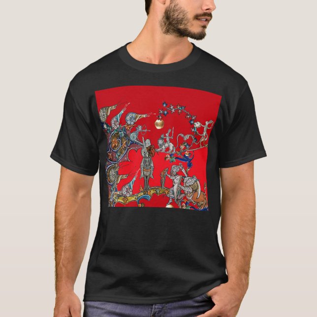 MEDIEVAL BESTIARY WAR, KNIGHTS,GIANT SNAILS Red  T-Shirt (Front)
