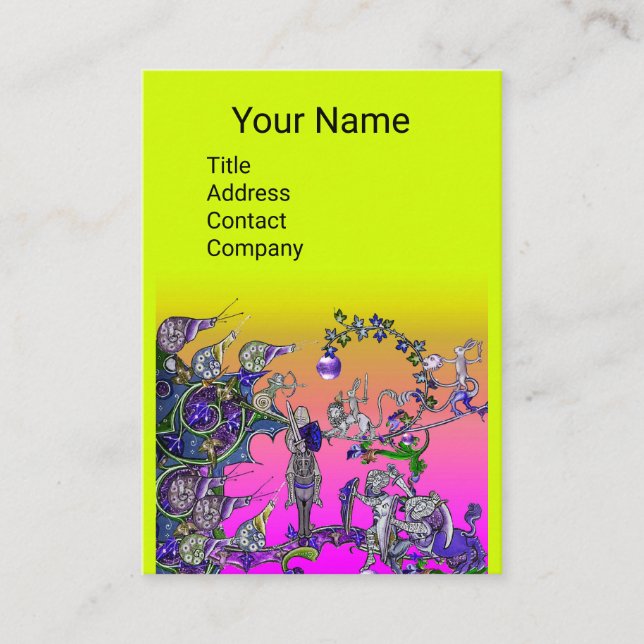 MEDIEVAL BESTIARY WAR, KNIGHTS,GIANT SNAILS Yellow Business Card (Front)