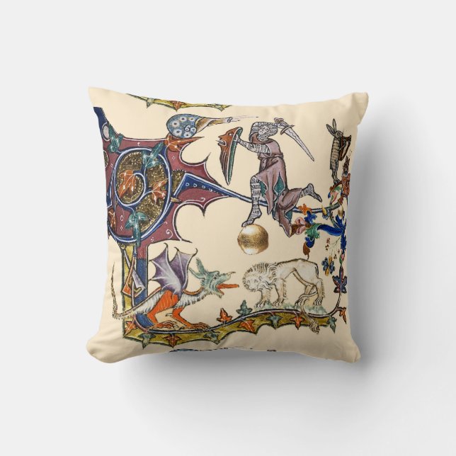 MEDIEVAL BESTIARY WAR Snail vs Knight ,Dragon.Lion Cushion (Front)
