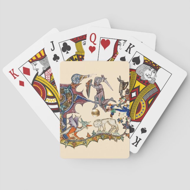 MEDIEVAL BESTIARY WAR Snail vs Knight ,Dragon.Lion Playing Cards (Back)