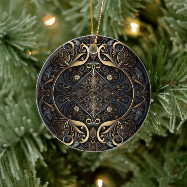 Medieval Black and Gold Shield Ceramic Tree Decoration (Tree)