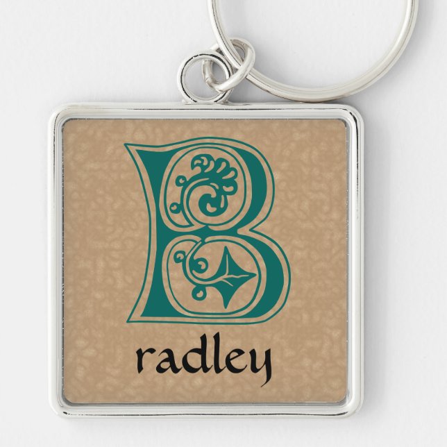 Medieval Botanical Decorative Capital B Key Ring (Front)