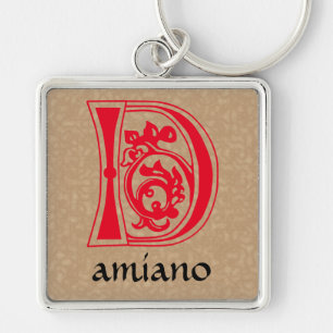 Medieval Botanical Decorative Capital D Key Ring