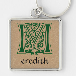 Medieval Botanical Decorative Capital M Key Ring