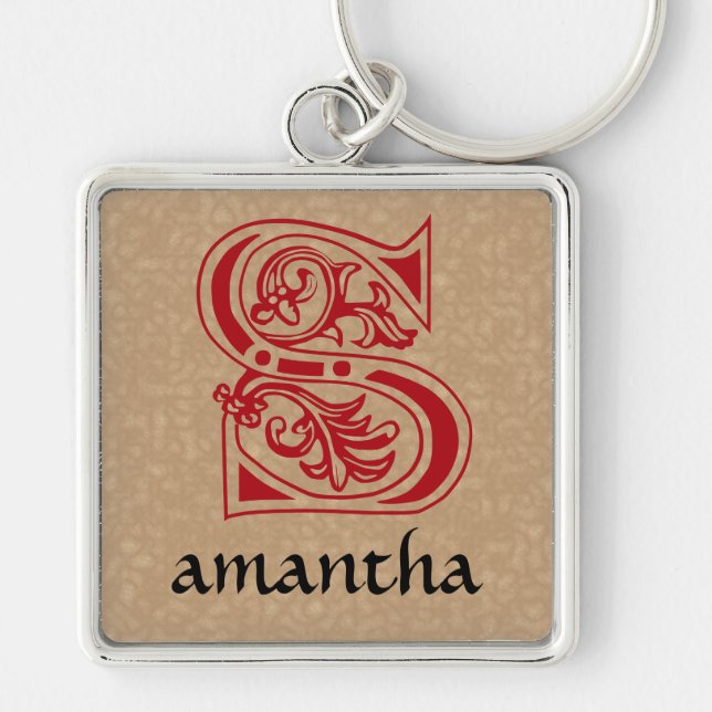 Medieval Botanical Decorative Capital S Key Ring (Front)
