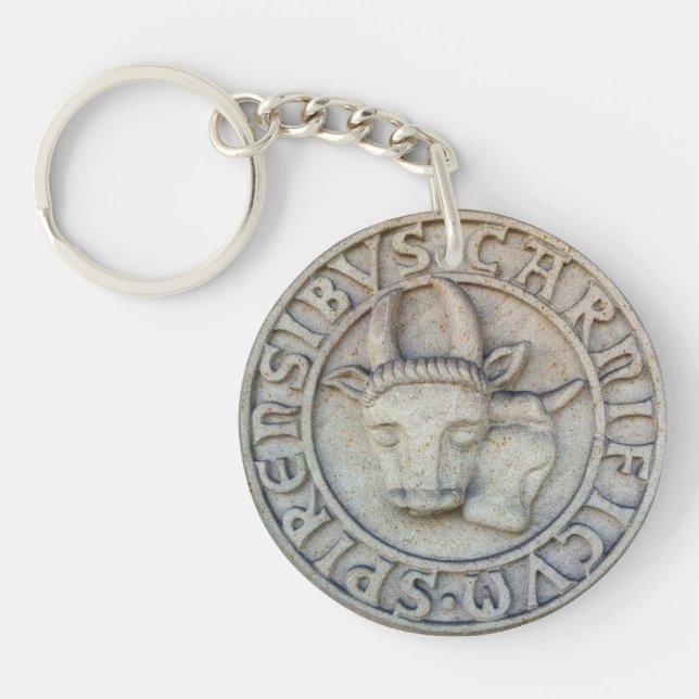Medieval butcher relief with cow and bull key ring (Front)