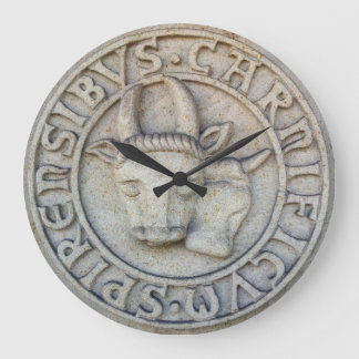 Medieval butcher relief with cow and bull large clock