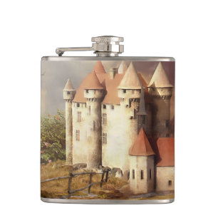 Medieval Castle River Run Hip Flask