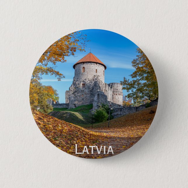 Medieval castle surrounded by forest 6 cm round badge (Front)