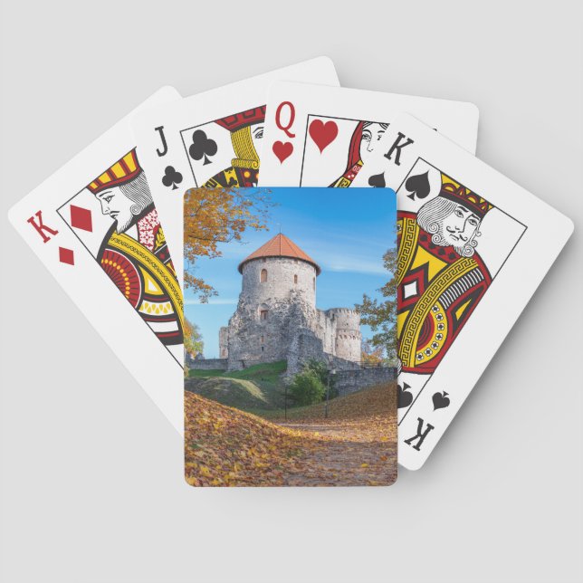 Medieval castle surrounded by forest playing cards (Back)
