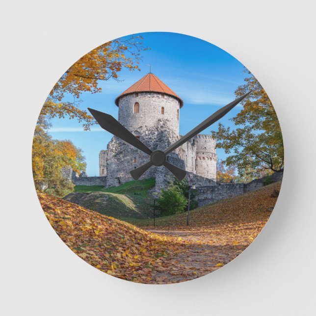 Medieval castle surrounded by forest round clock (Front)