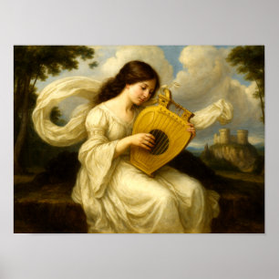 Medieval Castle Woman With Lyre Poster