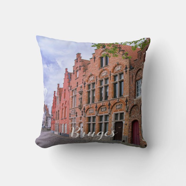 Medieval colorful brick houses in Bruges, Belgium Cushion (Front)