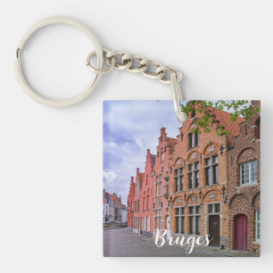 Medieval colorful brick houses in Bruges, Belgium  Key Ring