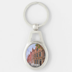 Medieval colorful brick houses in Bruges, Belgium Key Ring