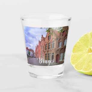Medieval colorful brick houses in Bruges, Belgium Shot Glass