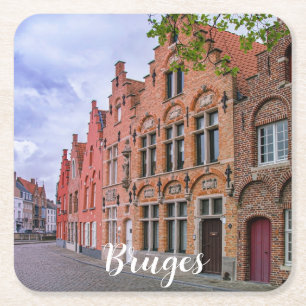 Medieval colorful brick houses in Bruges, Belgium Square Paper Coaster