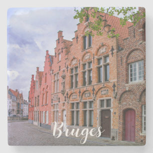 Medieval colorful brick houses in Bruges, Belgium Stone Coaster