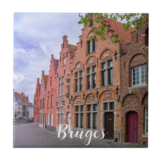 Medieval colorful brick houses in Bruges, Belgium Tile (Front)