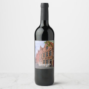 Medieval colorful brick houses in Bruges, Belgium Wine Label