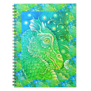 MEDIEVAL DRAGON HEAD PORTRAIT, FANTASY BRITE GREEN NOTEBOOK