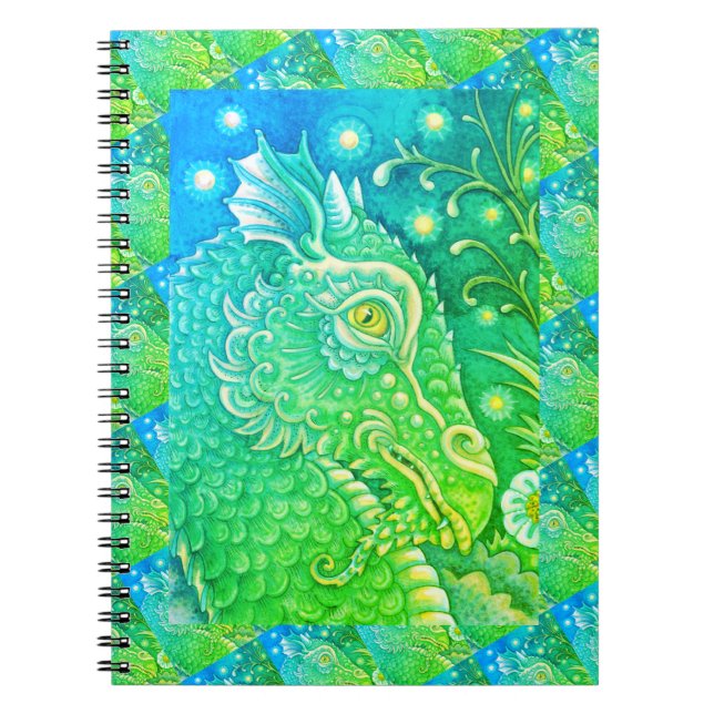 MEDIEVAL DRAGON HEAD PORTRAIT, FANTASY BRITE GREEN NOTEBOOK (Front)