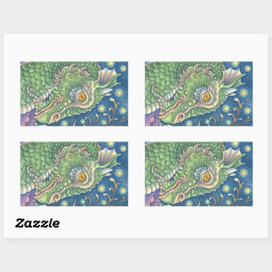 MEDIEVAL DRAGON HEAD PORTRAIT, WHIMSICAL FANTASY RECTANGULAR STICKER