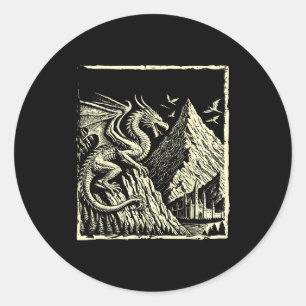 Medieval Dragon Mountain Castle Mythical Men Women Classic Round Sticker