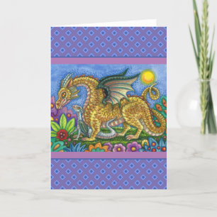 MEDIEVAL DRAGON & YOUNG, COLORFUL FOLK ART GARDEN CARD