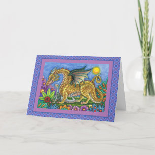 MEDIEVAL DRAGON & YOUNG, COLORFUL FOLK ART GARDEN CARD