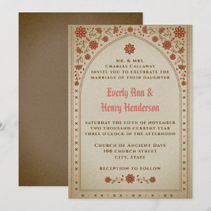 Medieval Elegant Terracotta Floral Wedding  Invitation