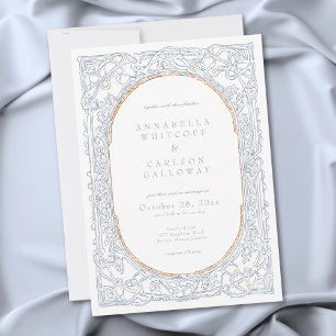 Medieval Fantasy Blue & Gold Etching Wedding Invitation