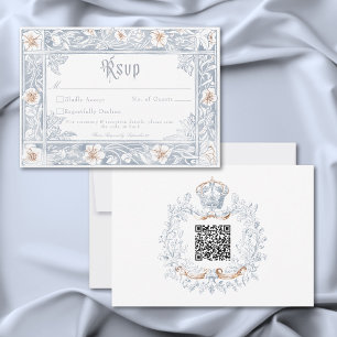 Medieval Fantasy Frame Blue Gold Etching Wedding RSVP Card
