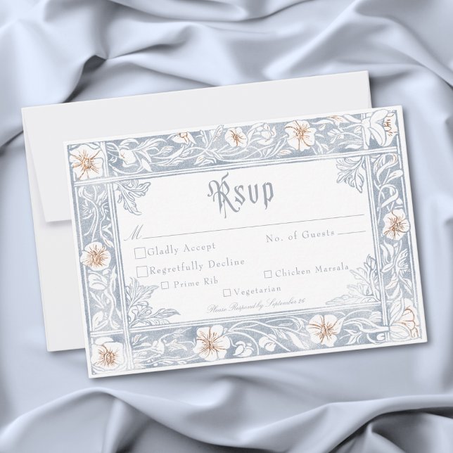 Medieval Fantasy Frame Blue Gold Etching Wedding RSVP Card (Medieval Fantasy Frame Blue Gold Etching Wedding RSVP Card)