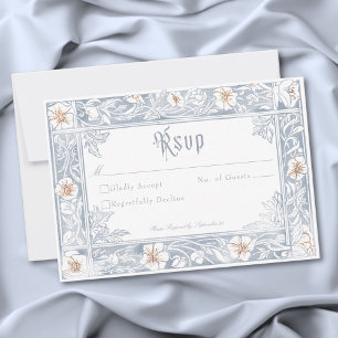 Medieval Fantasy Frame Blue Gold Etching Wedding RSVP Card