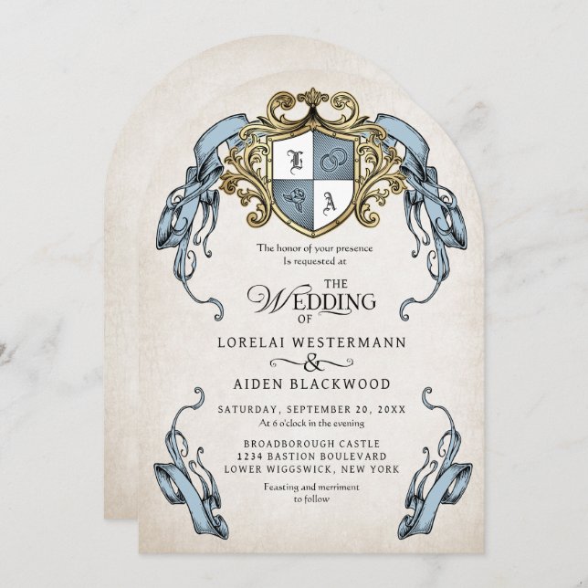 Medieval Fantasy Monogram Crest Wedding Invitation (Front/Back)