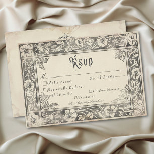 Medieval Fantasy Vintage Black Etching Wedding RSVP Card
