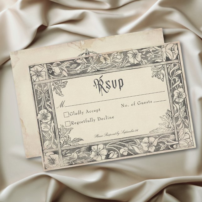 Medieval Fantasy Vintage Black Etching Wedding RSVP Card (Medieval Fantasy Vintage Black Etching Wedding RSVP Card)