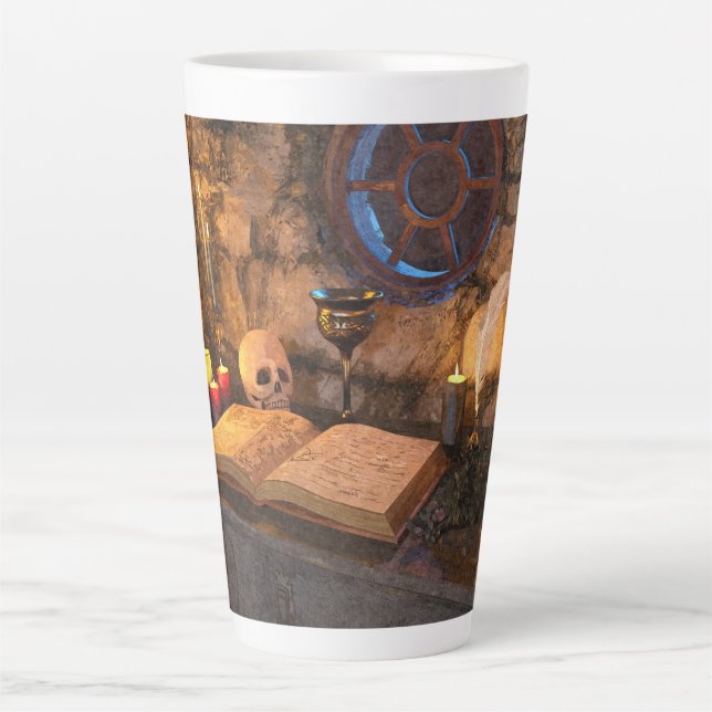 Medieval Fantasy Wizard's Study Latte Mug (Front)