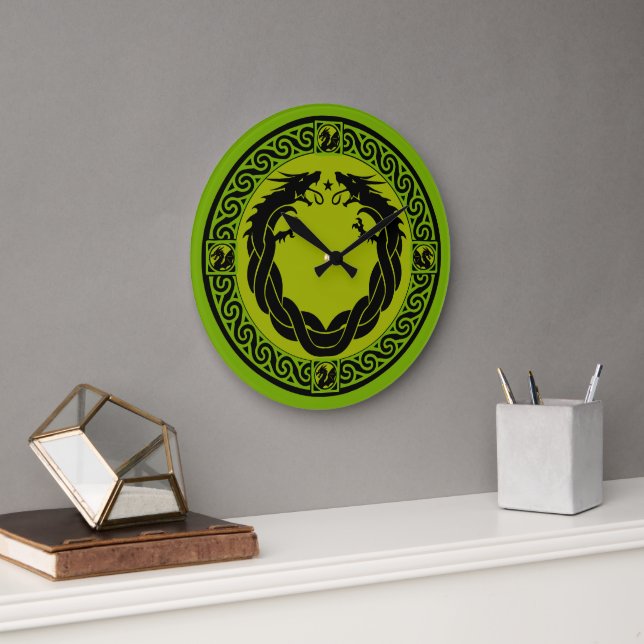 Medieval Fire Dragon Timepiece Large Clock (Office)