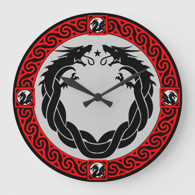 Medieval Fire Dragon Timepiece Large Clock (Front)
